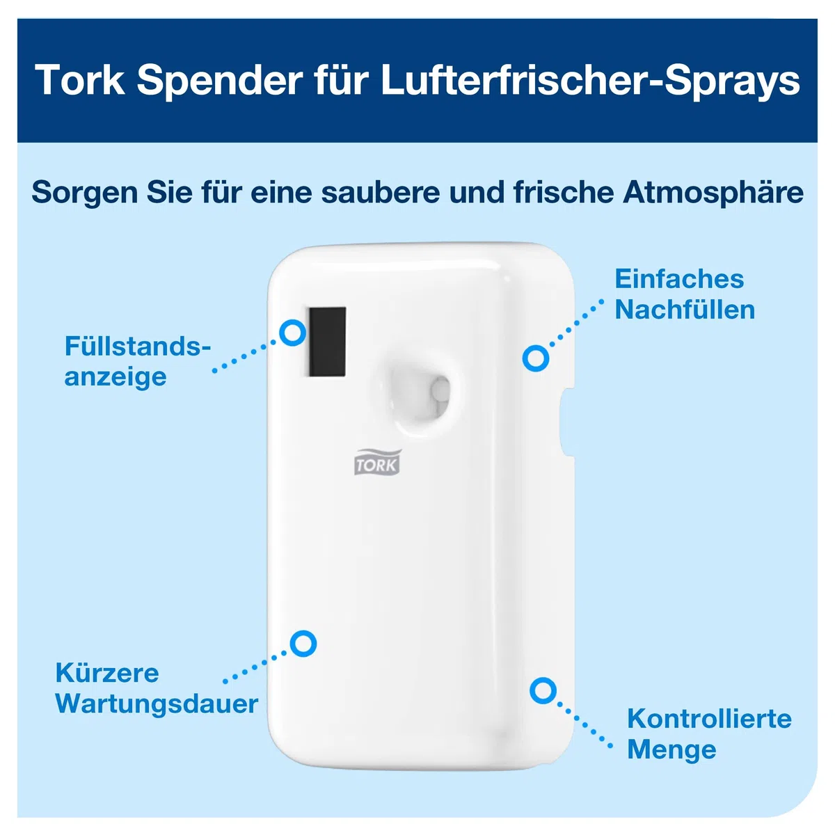 Tork 562000 Spender für Lufterfrischer Sprays A1 - für eine duftende Atmosphäre / Leicht programmierbar / Einfaches Nachfüllen / Lange Batterielaufzeit / Mit Füllstandsanzeige / 9.7x17.4x6cm (BxHxT)