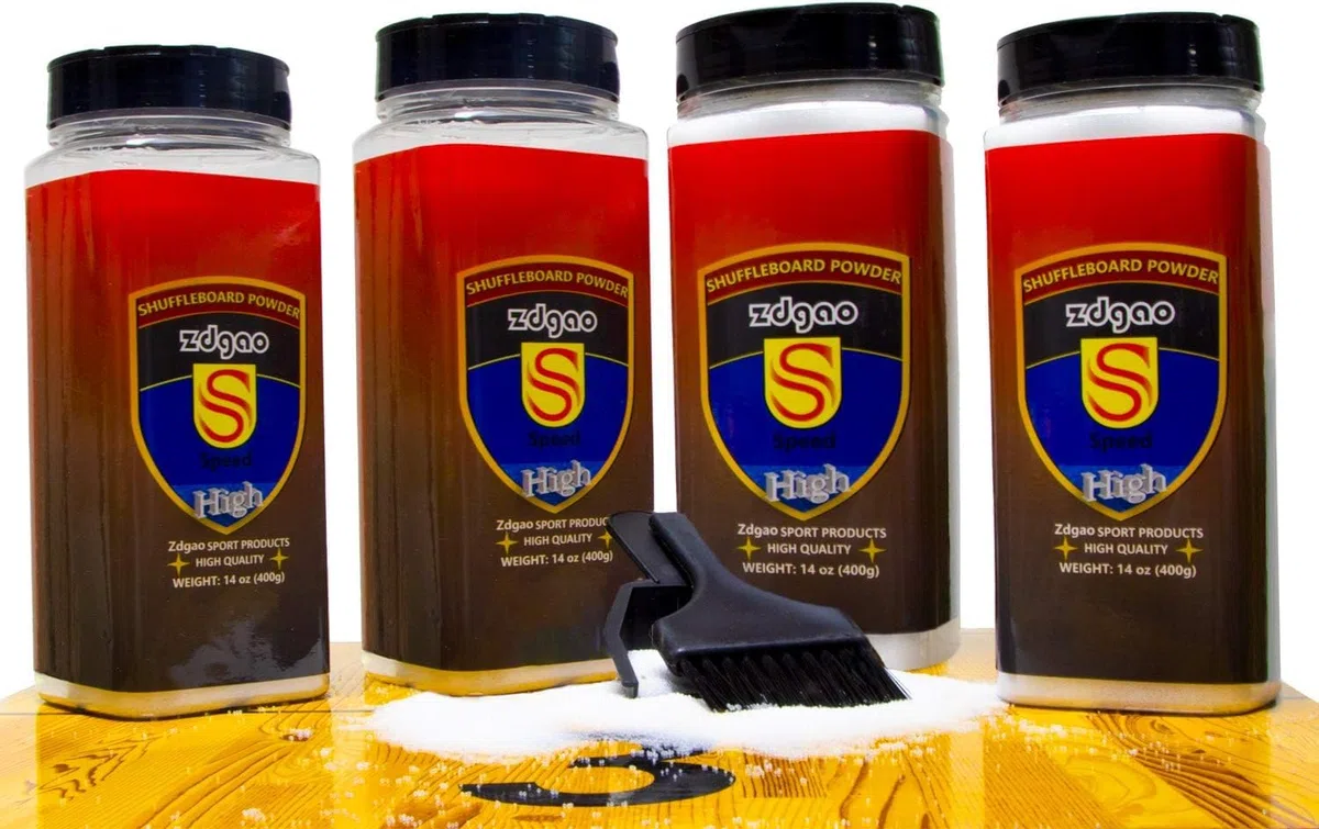 Shuffleboard Wax - Shuffleboard Sand 4er Pack mit Mini-Bürste und Kehrschaufel Set (4 x 400 ml)