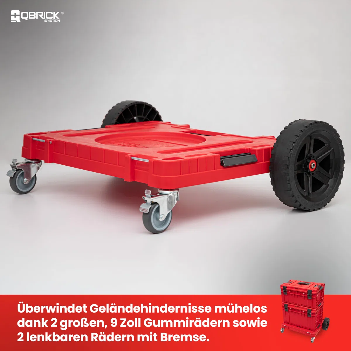 QBRICK SYSTEM Transportroller Rollbrett Transportbrett 120 kg Tragkraft ONE Transport Platform All Terrain RED Ultra HD Rot 750 x 542 x 223 mm