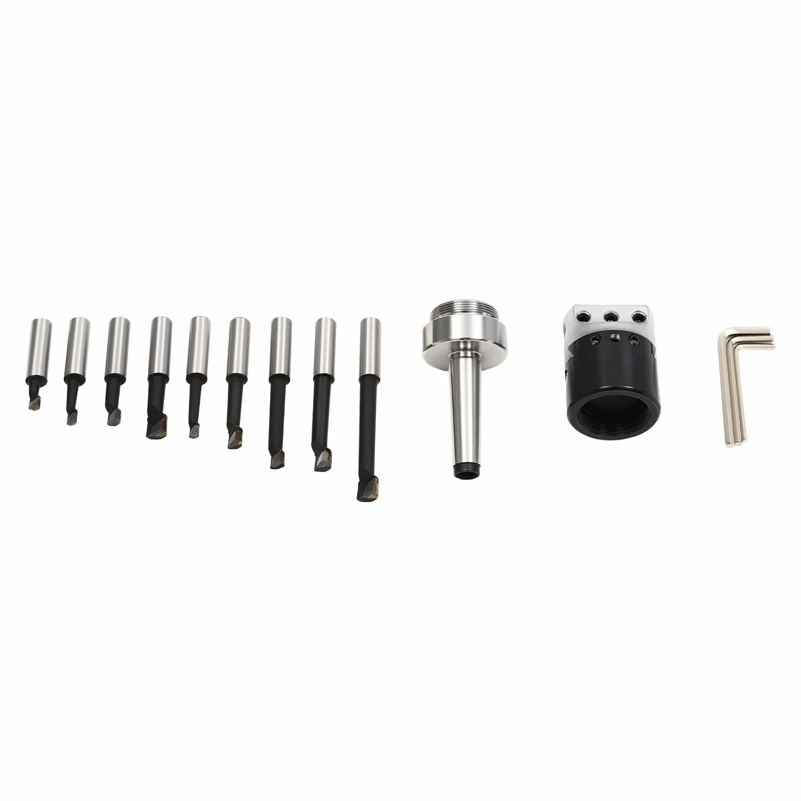 9 pcs Ausdrehkopf Bohrkopf Set MK2 M10 Ø 50, Bohrfutter Bohrstangen Set mit Bohrstangen Bohrkopf Fräswerkzeuge, Bohrbereich 10-125mm, für Fräs-, Bohr- und Bearbeitungsmaschinen